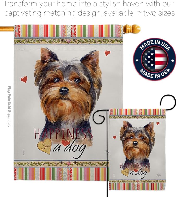 Breeze Decor Torkshire Terrier Happiness Garden House Flag-Kit Dog Puppy Spoiled Paw Canine Fur Pet Nature Farm Animal Creature Decoration Banner Small Yard Gift Double-Sided, Made in USA