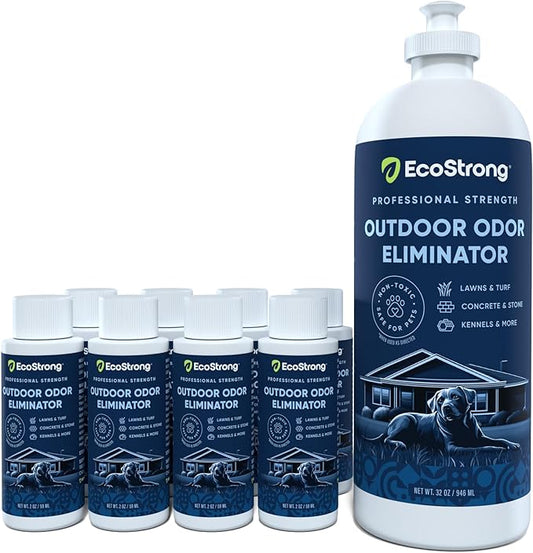 Outdoor Odor Eliminator | Outside Dog Urine Enzyme Cleaner – Powerful Pet, Cat, Animal Scent Deodorizer | Professional Strength for Yard, Turf, Kennels, Patios, Decks (10-2oz Shots with Halo Sprayer)