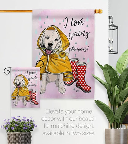 Love Spring Shower House Flag Pack Dog Puppy Spoiled Paw Canine Fur Pet Nature Farm Animal Creature Applique Decoration Banner Small Garden Yard Gift Double-Sided, Made in USA