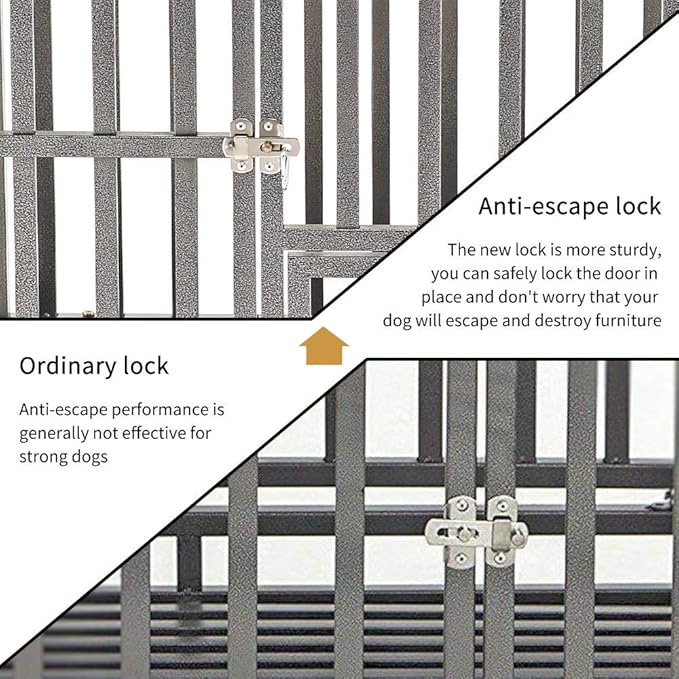 KELIXU 46” Heavy Duty Dog Crate Large Dog Cage Metal Dog Kennels and Crates for Large Dogs Indoor Outdoor with Locks, Lockable Wheels and Removable Tray, Easy to Install, Black