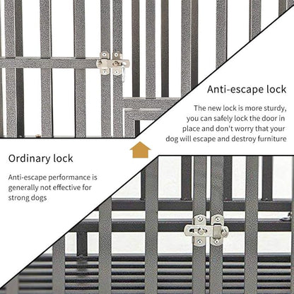 KELIXU 46” Heavy Duty Dog Crate Large Dog Cage Metal Dog Kennels and Crates for Large Dogs Indoor Outdoor with Locks, Lockable Wheels and Removable Tray, Easy to Install, Black