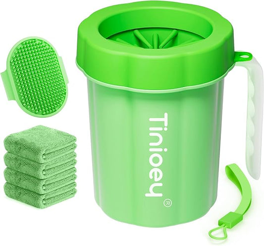 Paw Cleaner with Handle for Small to Medium Dogs - Clean Muddy Feet, Paws and Paw Washer for Pets (Green)