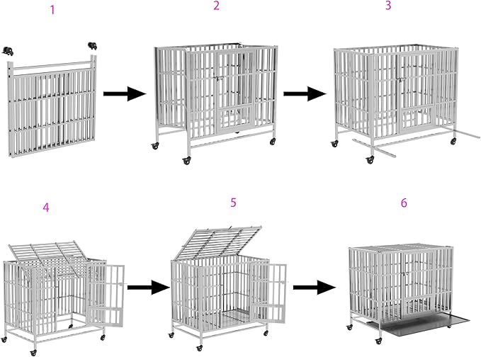 37" 42" 48" Heavy Duty Dog cage Stainless Steel Metal Kennel and Crate, Collapsible for Medium to Large Dogs, Easy to Assemble pet Pen with Four Lockable Wheels, Black Tray (48in-sm)