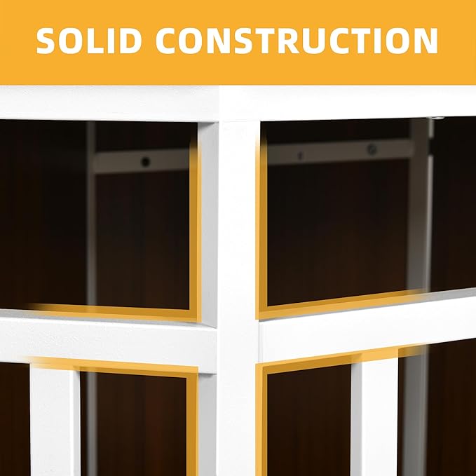 DWVO Corner Dog Crate Furniture, 52 Inch Heavy Duty Dog Kennel Indoor Furniture End Table Crate for Large Dogs, Modern Decorative Cage Wooden Dog Crate for Large Dogs, White Walnut