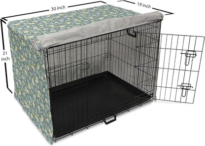 Lunarable Spring Dog Crate Cover, Pastel Tone Romantic Blossoming Flowers Pattern Vintage Garden Art, Easy to Use Pet Kennel Cover for Cats & Medium Dogs, 30 Inch, Cadet Blue Eggshell