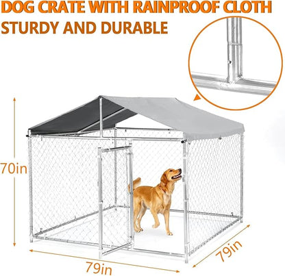 Large Outdoor Dog Kennel, 6.6 ×6.6×5.6FT Dog House Pet Pens, Dog Enclosure with UV-Resistant Waterproof Roof Cover, Outside Dog Kennel with Cover and Safe Lock for Yard