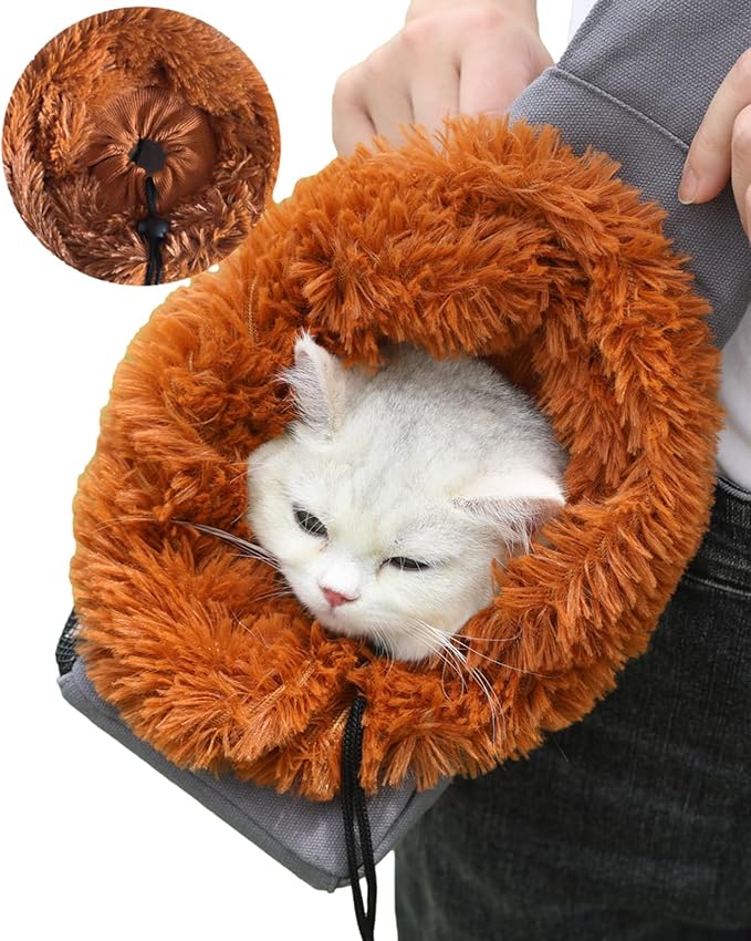 Dog Carrier Sling Lion-Shaped Pet Canvas Bag Cat Shoulder Bag Pet Body Holder for Daily Use Walking Travel Outdoor, Dark Grey S