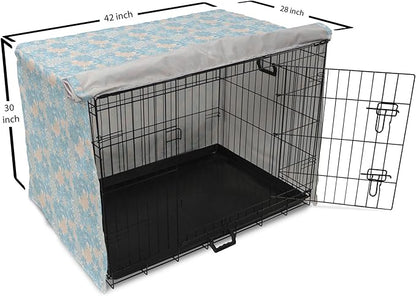 Lunarable Yellow and Blue Dog Crate Cover, Gentle Spring Inspired Flourish Motifs Feminine Bouquet, Easy to Use Pet Kennel Cover for Medium Large Dogs, 42 Inch, Blue Grey