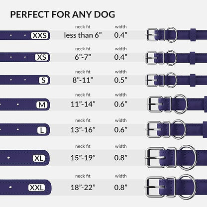 CollarDirect Rolled Leather Dog Collar, Soft Padded Round Puppy Collar, Handmade Genuine Leather Collar Dog Small Large Cat Collars 13 Colors (15-19 Inch, Purple Smooth)
