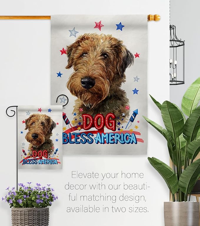Breeze Decor Patriotic Welsh Terrier Garden House Flag-Set Dog Puppy Spoiled Paw Canine Fur Pet Nature Farm Animal Creature Decoration Banner Small Yard Gift Double-Sided, Made in USA