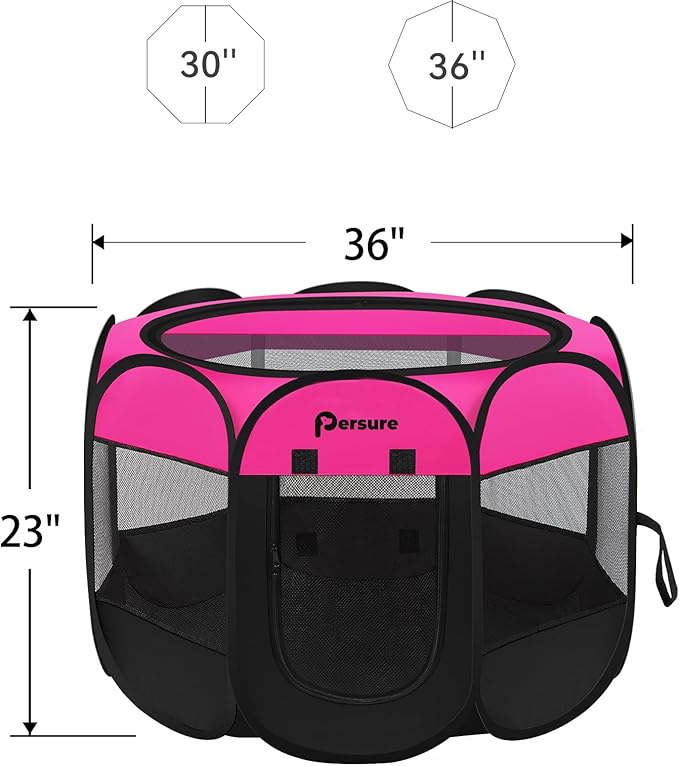 Dog Cat Playpen Indoor Outdoor for Puppy Pet Travel and Recovery After Surgery, Dogs Enclosure Tent Crates Cage Indoor/Outdoor, Portable Pop Up Dog Kennel with Carrying Case(Rosy, Medium)