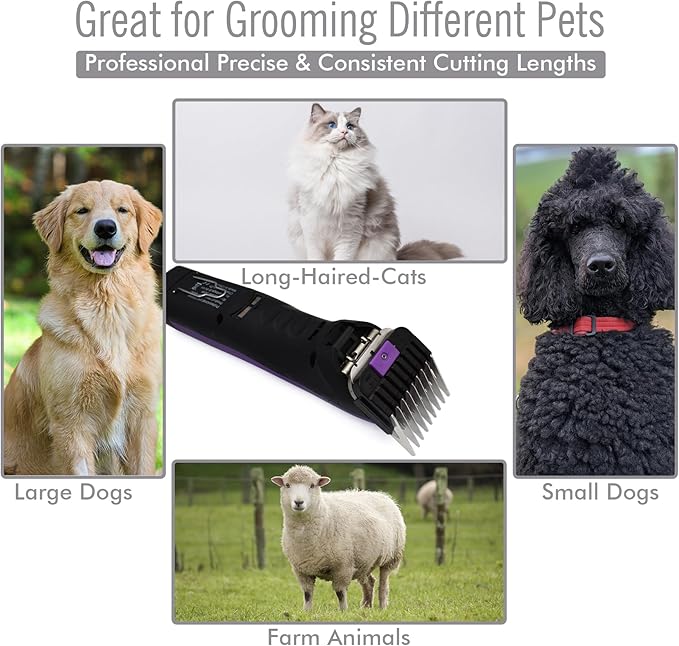 Professional A5 Style Animal Clipper Stainless Steel Color-Coded Snap-on Attachment Guard Guide Comb, 1/8"-1" Compatible with Wahl KM Series Oster A5 Andis Detachable Blade Pet Groomers (#2 - 1/4")