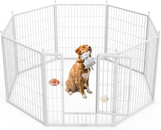 HealSmart Dog Playpen Indoor, Puppy Playpen Indoor Outdoor for Yard, Camping, RV, 32" Height 8 Panels Heavy Duty Dog Pen for Small/Medium Dogs, White