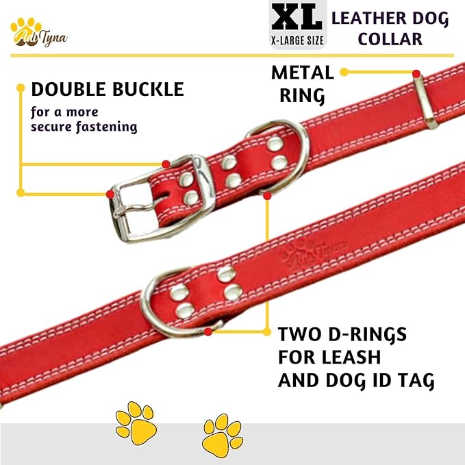 Extra-Large Red Leather Dog Collar - Comfortable and Secure for Giant Breeds