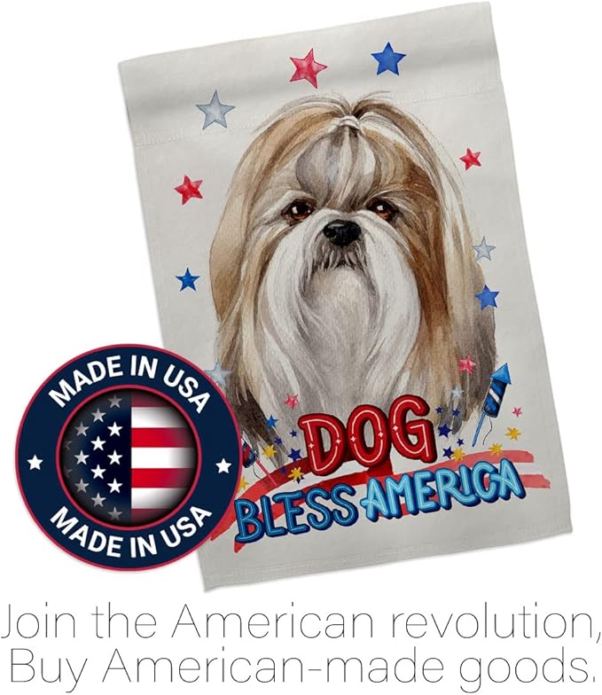Breeze Decor Patriotic Shih Tzu House Flag Eagle Set Dog Puppy Spoiled Paw Canine Fur Pet Nature Farm Animal Creature Decoration Banner Small Garden Yard Gift Double-Sided, Made in USA
