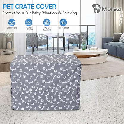 Dog Crate Cover for Wire Crates, Heavy Nylon Waterproof, Fits Most 48" inch Dog Crates, Easy to Put On, Take Off, and Adjust - Cover only - GrayPaw - L