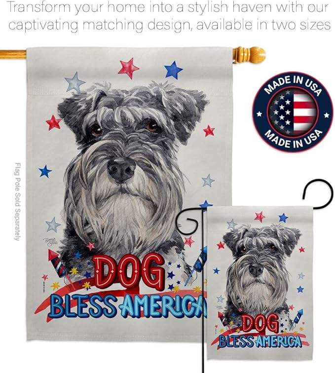 Breeze Decor Patriotic Miniature Schnauzer House Flag Set Dog Puppy Spoiled Paw Canine Fur Pet Nature Farm Animal Creature Decoration Banner Small Garden Yard Gift Double-Sided, Made in USA