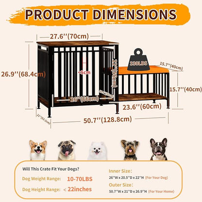 Shoe Bench Dog Crate with Storage Chew-Proof Steel-Tube Dog Cage, Indoor Pet Crate End Table for Small Dogs