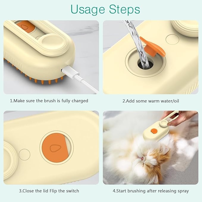ORIA Cat Steam Brush, 3 in 1 Pet Spray Comb, Self Cleaning Steam Dog Cat Brush, Rechargeable Silicone Grooming Tool with Concealed Handle for Shedding, Hair Removal, Pet Massage