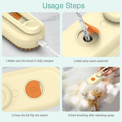 ORIA Cat Steam Brush, 3 in 1 Pet Spray Comb, Self Cleaning Steam Dog Cat Brush, Rechargeable Silicone Grooming Tool with Concealed Handle for Shedding, Hair Removal, Pet Massage