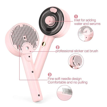 Steam Brush for Cats,3 in 1 Steamy Pet Brush Dog for Shedding for Indoor Cats,Water Brush for Cats Dogs,Spritz Defur Comb for Cats,Pet Grooming Brush Removal Comb with Spray for Cats（Pink）