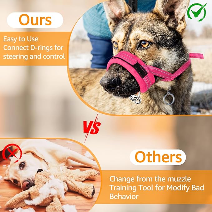 SlowTon Soft Dog Muzzle, Adjustable Padded Nylon Muzzle for Large Medium Dogs Anti Chewing Barking Biting, Allow Dog Pant & Drink (Fuchsia, M)