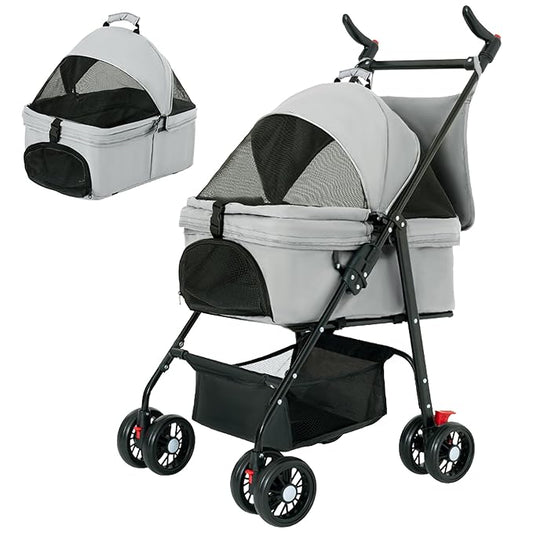 Pet Stroller,3-in-1 Folding Dog Stroller,Multifunction Dog Cat Jogger Stroller,4 Wheel Foldable Pet Stroller with Detachable Carrier Storage Basket&Storage Bag for Medium Small Dogs Cats
