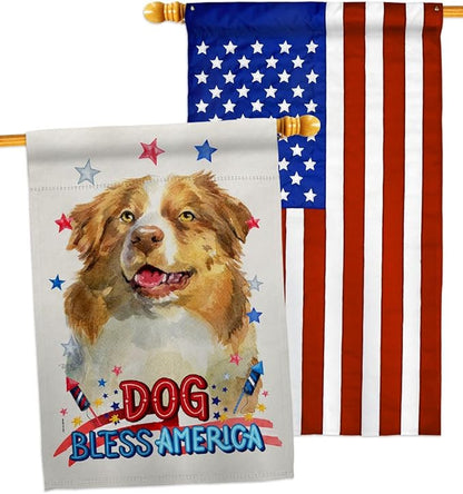 Breeze Decor Patriotic Yellow Australian Shepherd House Flag-Pack Dog Puppy Spoiled Paw Canine Fur Pet Nature Farm Animal Creature Applique Banner Small Garden Yard Gift Double-Sided, Made in USA