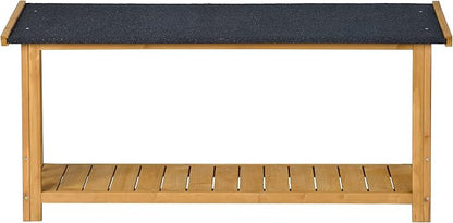 YOTPO 47.2" Wooden Indoor & Outdoor Medium Dog House with Porch Door and Removable Curtain,Pet Kennel with Weatherproof Solid Wood,for Yard,Garden,Living Room,Villa,Wood