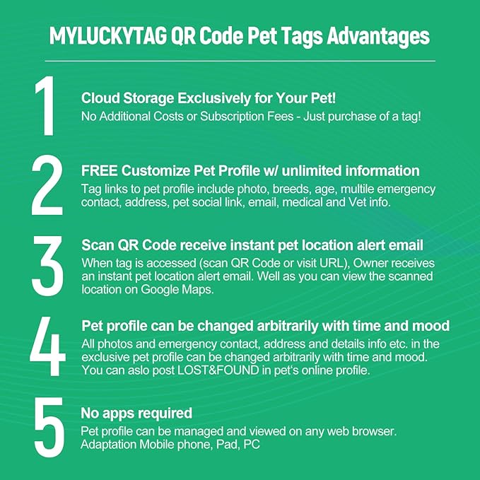 MYLUCKYTAG QR Code ESA Emotional Support Dog ID Tag - Pet Online Profile - Scan QR Receive Instant Pet Location Alert Email