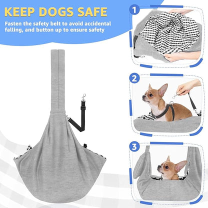 Lukovee Pet Sling, Hand Free Dog Sling Carrier Adjustable Padded Strap Tote Bag, Shoulder Bag with Safety Belt & Front Pocket for Small Dog Cat Puppy (Grey-WY,S)