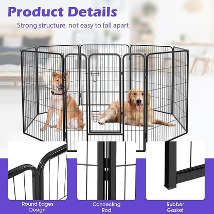 FDW Dog Playpen Dog Pen Dog Kennel 8 Panels 40 Inch Hight Indoor Outdoor Folding Metal Portable Puppy Exercise Pen Heavy Duty Dog Fence for Yard Camping,Black