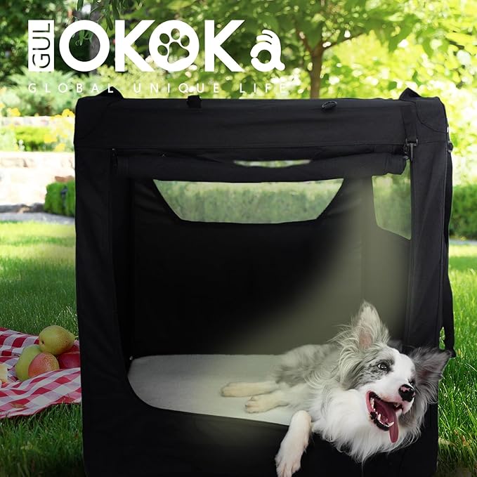 Soft Collapsible Dog Crate for Large Dogs - 30 Inch Foldable Soft Dog Kennel with Durable Mesh Windows, Indoor & Outdoor Portable Travel Dog Crate, Black, 30x21x21 Inches