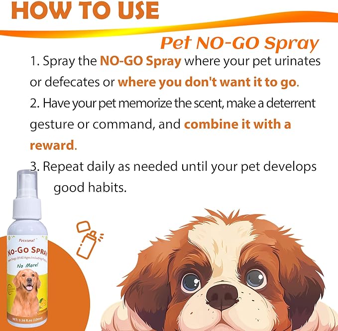 Pet No-Go & Puppy Potty Training Spray - Pet Deterrent Spray for Stop Chewing, Pee Here Corrector Spray for Dogs and Cats, 3.38 Fl Oz/100ml Kit
