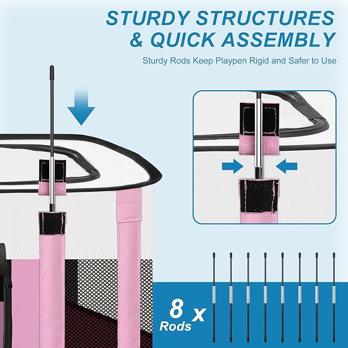 X-ZONE PET Dog Playpen, Puppy Cat Play Pen Portable Foldable Indoor/Outdoor Tent Crate Cage, Portable Pet Crate Small Size Pink 30''