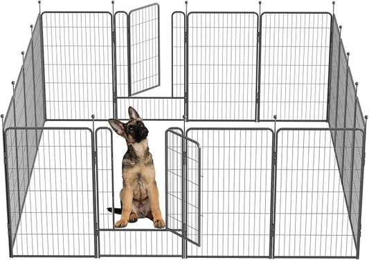 Dog Playpen,32/40/45 Inch Height in Heavy Duty, Folding Indoor Outdoor Anti-Rust Dog Exercise Fence, Portable Pet Playpen with Door for Large Medium Small Dogs and Pet (16 Panels, 45 Inch) Silver