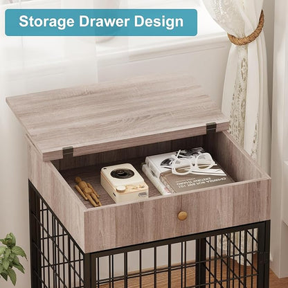 Dog Crate Furniture, Wooden Dog Crate End Table,Dog Kennel with Drawer Indoor, Furniture Dog Crate Side Table for Small Dogs