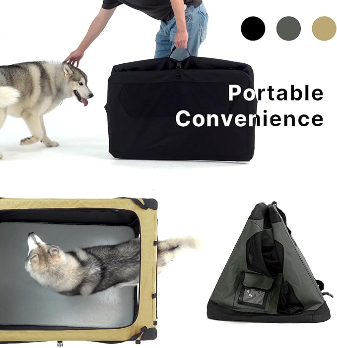 Soft Collapsible Dog Crate for Large Dogs - 42 Inch Foldable Soft Dog Kennel with Durable Mesh Windows, Indoor & Outdoor Portable Travel Dog Crate, Black, 42x31x31 Inches