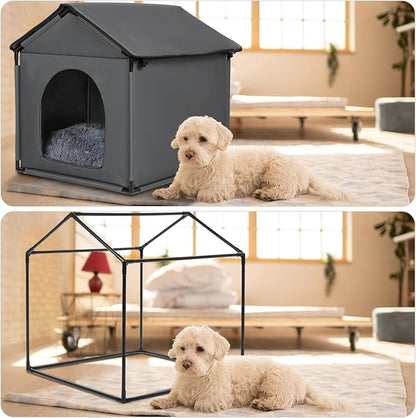 Mini Dog House Soft Indoor with Internal Size 16x14x12in for Chihuahuas, Common-Sized Cat House, Mini Pet House with Soft Cushion, Oxford Fabric, 18x16x18in, Gray