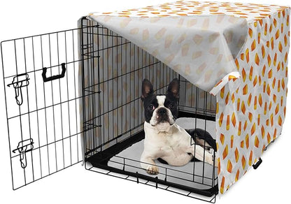Lunarable Candy Corn Dog Crate Cover, Continuing Halloween Themed Dessert on a Plain Background, Easy to Use Pet Kennel Cover for Small Dogs Puppies Kittens, 22 Inch, Orange Earth Yellow