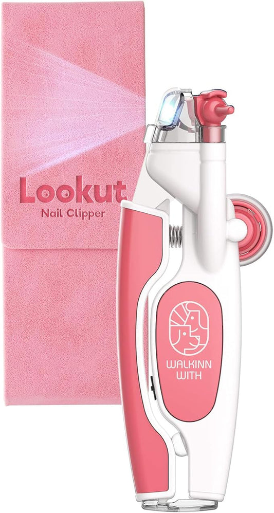 Walkinnwith LOOKUT Premium Dog Nail Clippers with Guide Light [Made in Korea] Safe Cat Nail Clippers – Easy Cat Claw Trimmer and Nail Trapper for Smaller Pets Under 40 lbs – Pink Edition