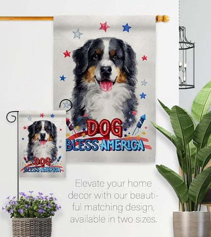 Breeze Decor Patriotic Bernese Mountain Garden House Flag-Kit Dog Puppy Spoiled Paw Canine Fur Pet Nature Farm Animal Creature Decoration Banner Small Yard Gift Double-Sided, Made in USA