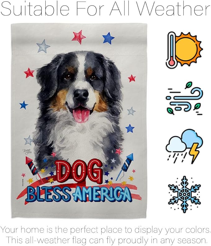 Breeze Decor Patriotic Bernese Mountain Garden House Flag-Kit Dog Puppy Spoiled Paw Canine Fur Pet Nature Farm Animal Creature Decoration Banner Small Yard Gift Double-Sided, Made in USA