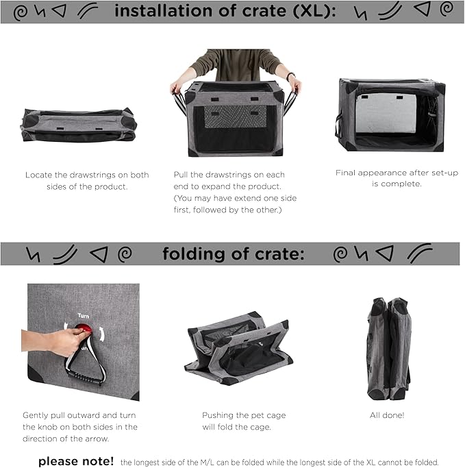 Travel Dog Crate - 37 Inch Collapsible Portable Foldable Crates for Large Dogs with Detachable Storage Bag, Removable Pad, and Mesh Windows for Outdoor & Indoor (Black)