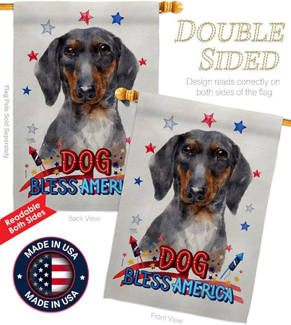 Breeze Decor Patriotic Black Tan Dachshund House Flag Eagle Set Dog Puppy Spoiled Paw Canine Fur Pet Nature Farm Animal Creature Banner Small Garden Yard Gift Double-Sided, Made in USA