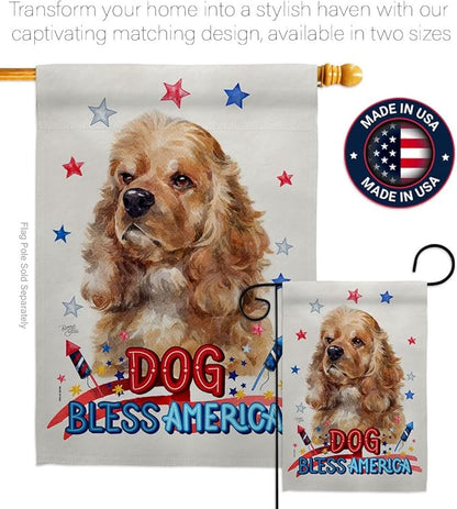Breeze Decor Patriotic Cocker Spaniel Garden House Flag-Set Dog Puppy Spoiled Paw Canine Fur Pet Nature Farm Animal Creature Decoration Banner Small Yard Gift Double-Sided, Made in USA