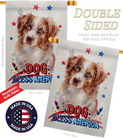 Breeze Decor Patriotic Red Australian Shepherd House Flag-Pack Dog Puppy Spoiled Paw Canine Fur Pet Nature Farm Animal Creature Applique Banner Small Garden Yard Gift Double-Sided, Made in USA