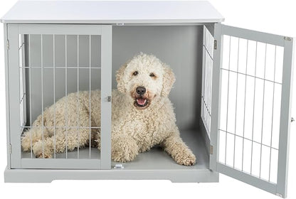 TRIXIE 38.7" Indoor Dog Crate, Wooden Crate Table for Dogs Up to 66 lb, Large Dog Kennel, Perfect in Any Room, Gray