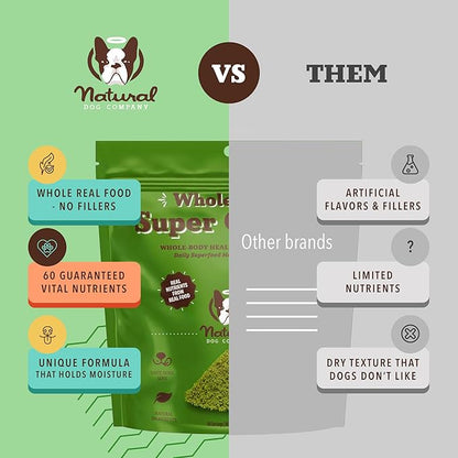 Natural Dog Company Dog Food Topper, Super Greens Dog Multivitamin Powder, Dog Vitamins and Supplements, Boost Immunity & Digestion, Dog Wellness Granules, Nutrient-Rich Food Topper for Dogs, 8 oz