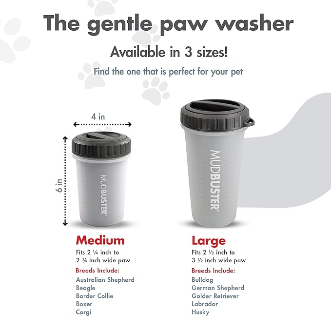 Dexas Lidded MudBuster Portable Dog Paw Cleaner, Light Gray, Medium with Lid
